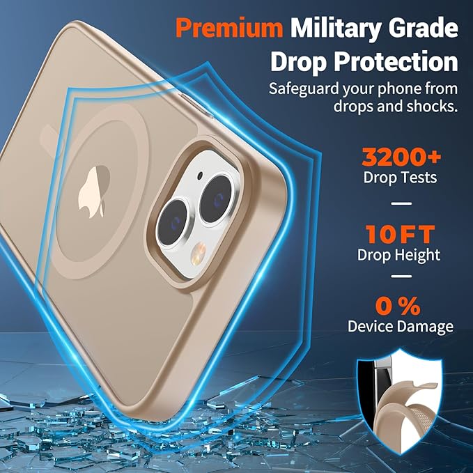 SUPFINE Magnetic for iPhone 15 Plus Case & iPhone 14 Plus Case(Compatible with MagSafe)(Military Grade Drop Protection) Translucent Shockproof Phone Cover,Desert Gold