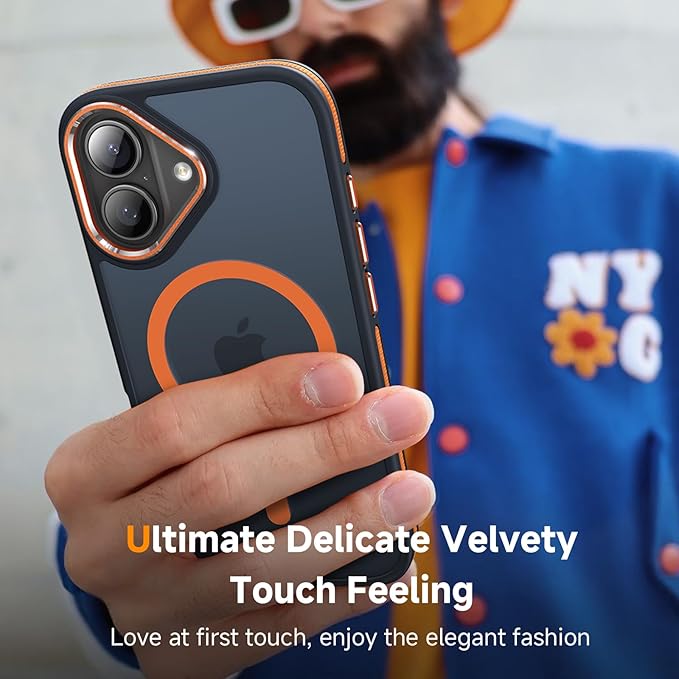 DOMAVER Magnetic 3 in 1 for iPhone 16 Case, [Omni-Directional Protection] with 1x Screen Protector + 1x Camera Cover, [Seamless Work with Magsafe] Protective Silm Case for iPhone 16 Cosmic Orange