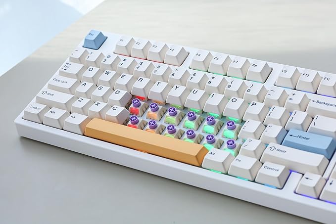 NJ98 Wireless Custom Mechanical Keyboard with Screen Knob 96% Hot Swappable RGB Keyboard Mac Windows (White, Barss Plate - Box Taro Ice Cream Pro)