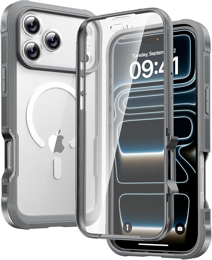 Diaclara Magnetic Designed for iPhone 17 Pro Max Case Full Body Bumper,[Compatible with MagSafe] Military Drop Proof Cover with Built-in Touch Sensitive Anti-Scratch Screen Protector, Grey Titanium