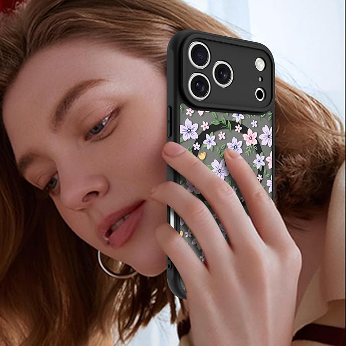 KANGHAR Case Compatible with iPhone 17 Pro Max Florals Garden Pattern [Compatible with Magsafe] Cute Flowers Protective Magnetic Case for Girls Women Men