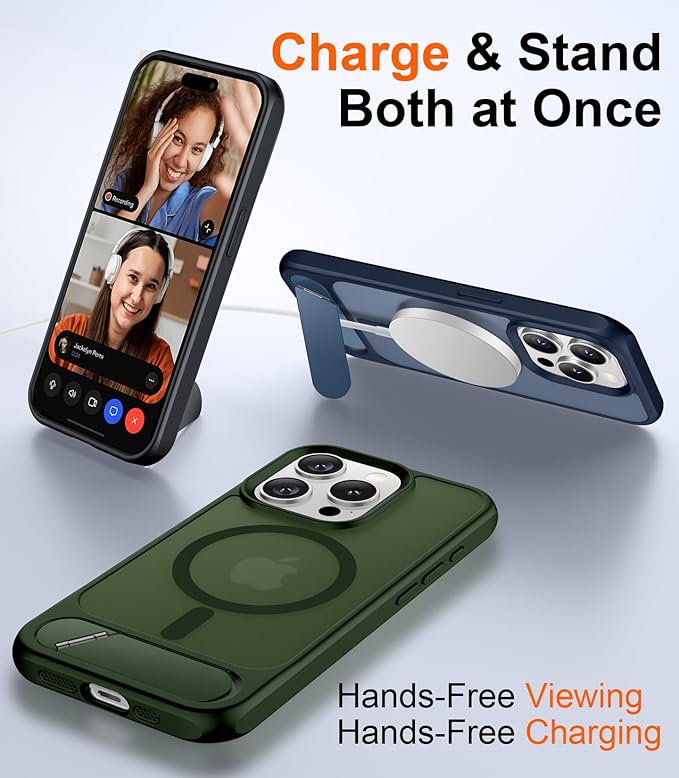 Magnetic Compatible with iPhone 15 Pro Case, [Built-in Invisible Kickstand][Compatible with MagSafe][Military Grade Shockproof] Slim Translucent Matte Phone Case for iPhone 15 Pro 6.1"