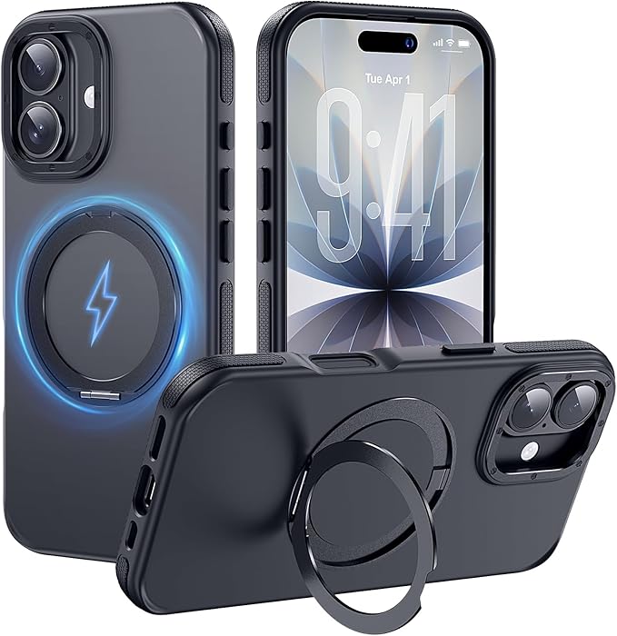 Strong Magnetic Case for iPhone 17 (6.3", 2025) with Stand, Drop-Proof Bumper Cover with Contrast Color Border, Military-Grade Drop Protection, Shockproof Slim Thin Cover,Black