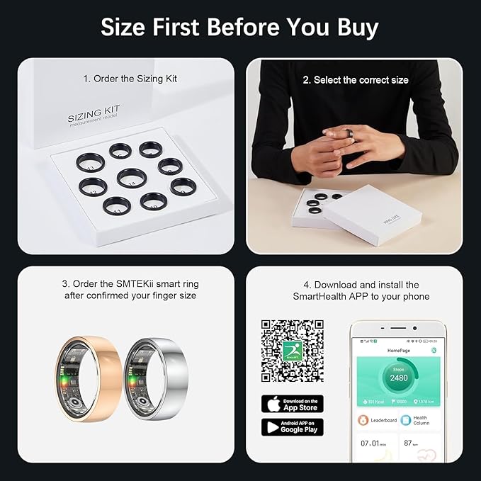 Health Smart Ring Fitness Tracker with GPS Route for Men Women, Step/Heart Rate/Blood Oxygen/Blood Pressure/Sleep Monitoring for iPhone & Andriod, No App Subscription (Silver, #7)