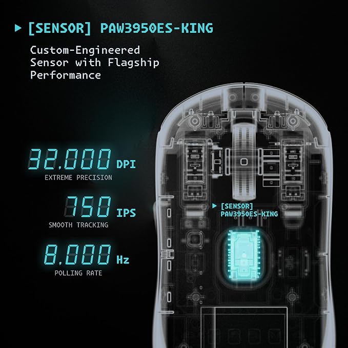 Lancer.001 PRO 8K Wireless Gaming Mouse, 65g Lightweight, Hot-Swappable Switches, PAW3950 Sensor with 32,000 DPI