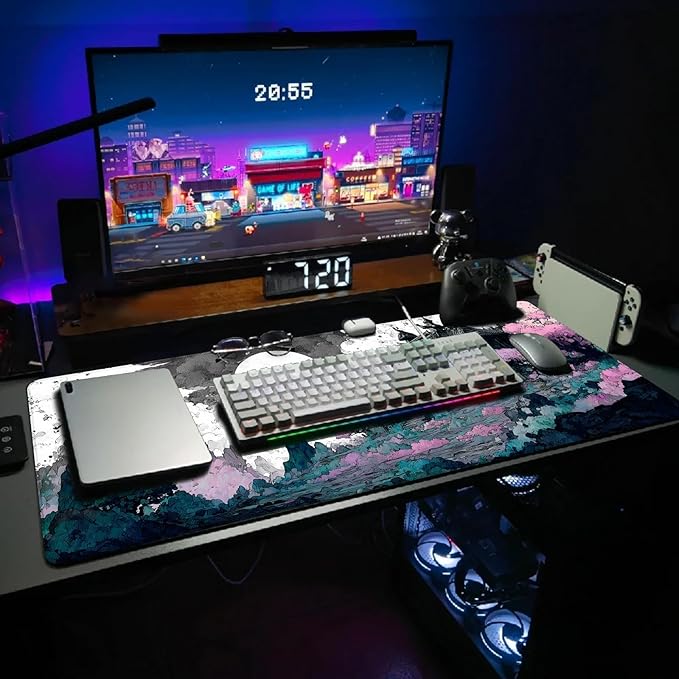 Extended Gaming Mouse Pad, Large Mouse Mat 3 mm Nature Rubber Base Mousepad with Stitched Edges, Non-Slip Desk Mat for Office Home Great Gift 31.5x11.8 Inch (Japanese Ink 1)