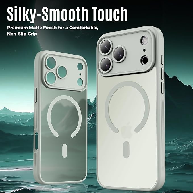 Symcele Designed for iPhone 17 Pro Max Case, Compatible with MagSafe, [Camera Protection] [15FT Military Drop Protection] Shockproof Translucent Matte Anti-Slip Phone Case, 6.9", Calke Green