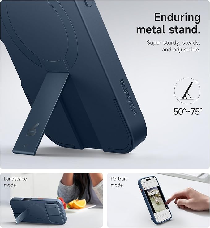 SURITCH for iPhone 16 Pro Case with Slide Camera Cover and Adjustable Kickstand, Compatible with MagSafe, Shockproof Bumper Case Slim Protective Cover for iPhone 16 Pro 6.3 Inch,Blue