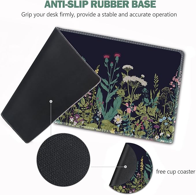 AIMSA Large Gaming Mouse Pad Extended Mouse Pad with Stitched Edge, Keyboard Mouse Mat Non-Slip Rubber Base Desk Pad 31.5x11.8 inch for Office Home Game Work, Flowers Plants