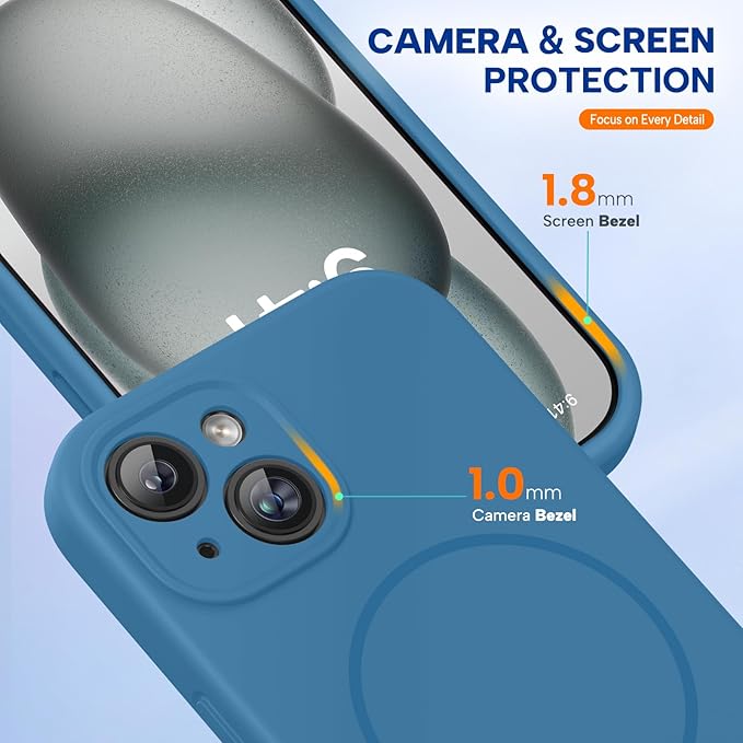 Miracase Compatible with iPhone 15 Case, [Soft Anti-Scratch Microfiber Lining], Liquid Silicone Case Gel Rubber Shockproof Drop Protection Phone Case for iPhone 15, Capri Blue