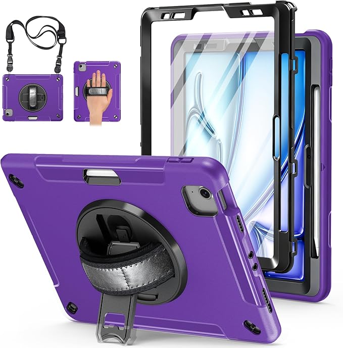 Case for iPad Air 11 M4 2026/ M3 2025/ M2 2024: TPU Cover for iPad Air 5th & 4th Generation 10.9 Inch (2020/2022) with Screen Protector- Stand- Handle- Shoulder Strap- Pencil Holder