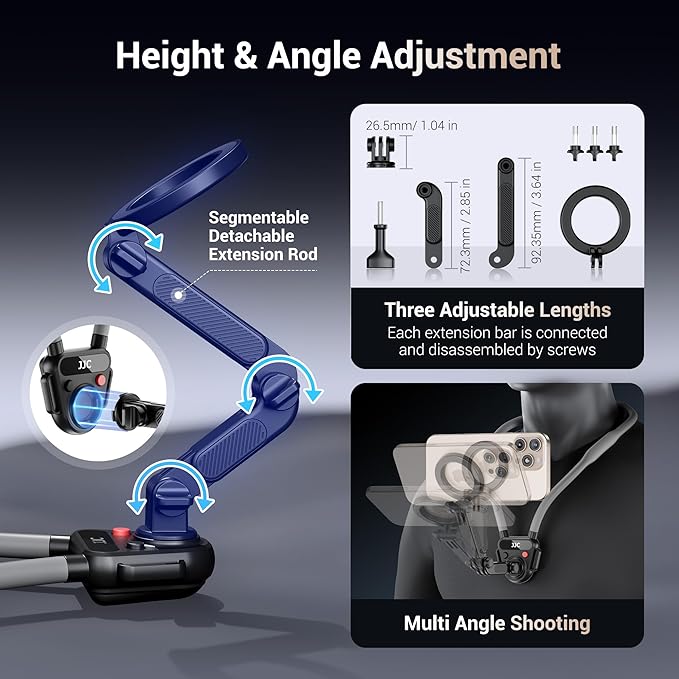 JJC Magnetic Neck Mount for Phone & Action Camera, POV Neck Holder for iPhone 17-12 Series Android Phones Gopro Insta360 with Quick Release & Angles Adjustment for Content Creating Video Filming