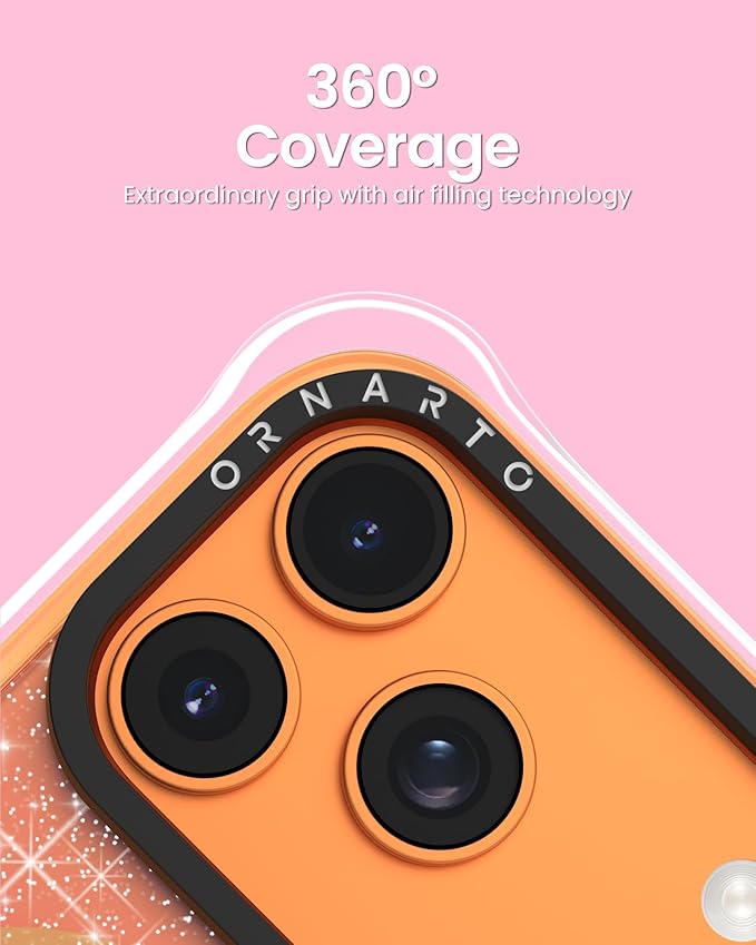 ORNARTO Air Case for iPhone 17 Pro Clear | Military-Grade Drop Protection | Camera Control Button | Compatible with MagSafe | Built-in Air Phone Cover - Sunset Orange