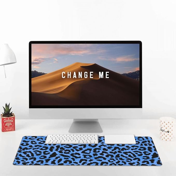 Blue Leopard Skin Print Large Extended Mouse Pads XL Mousepad with Stitched Edges Non-Slip Rubber Base Computer Keyboard Pad Desk Mat for Home Office Desk Decor, 29.5" X 15.8"