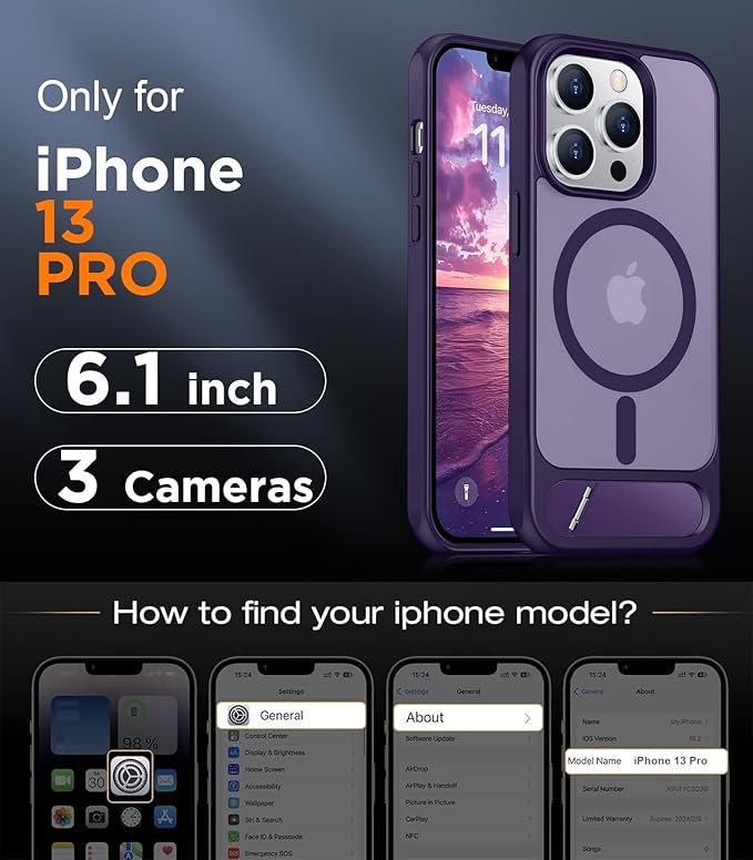 Magnetic Compatible with iPhone 13 Pro Case, [Built-in Invisible Kickstand][Compatible with MagSafe] [Military Grade Shockproof] Slim Translucent Matte Phone Case for iPhone 13 Pro 6.1"