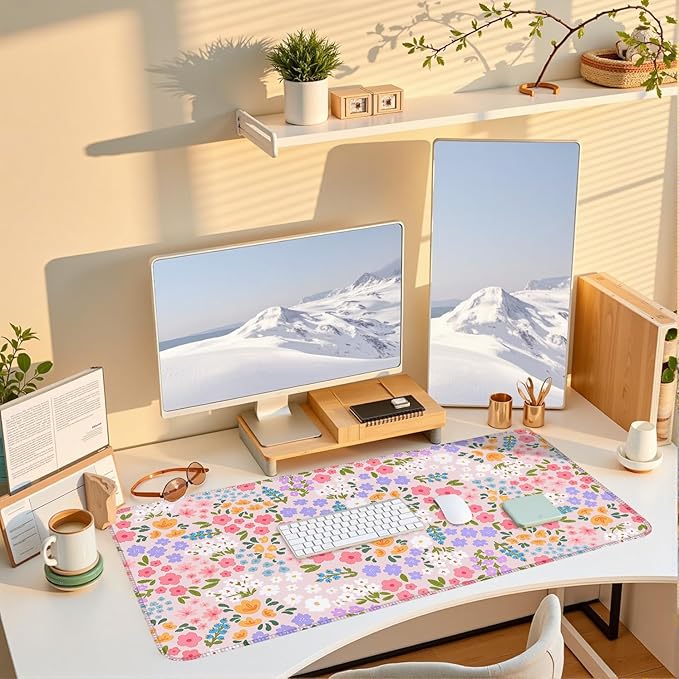 Pink Floral Mouse Pad XXL Large Desk Mat Computer PC Laptop Protector Gaming Mouse Pads Aesthetic Desk Decor for Women Girl