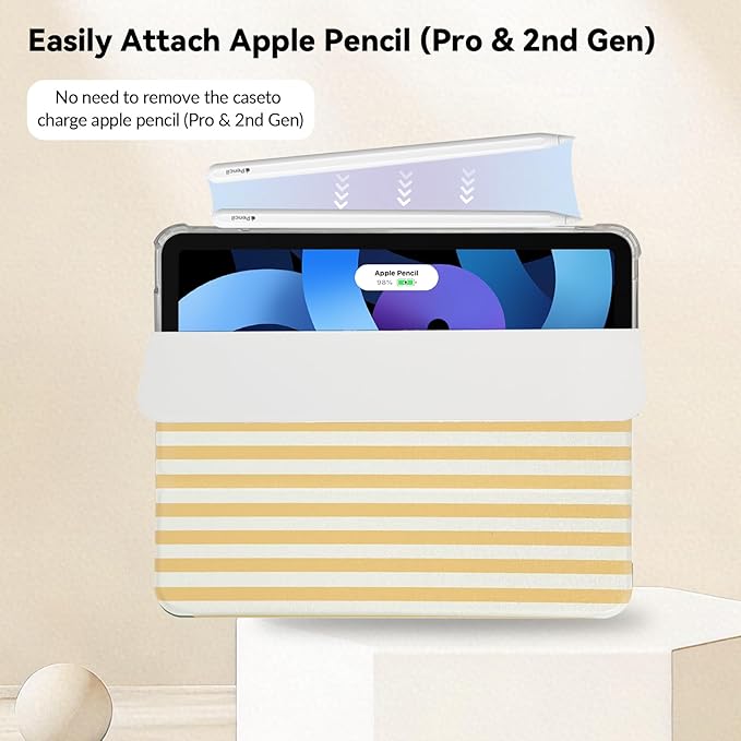 Lovmooful Compatible for iPad 11th 11-Inch A16 (2025),iPad 10 (10.9-Inch,2022 Model,10th Generation) Case with Pencil Holder Cute Striped Aesthetic Design Soft TPU Trifold Stand Protective-Yellow