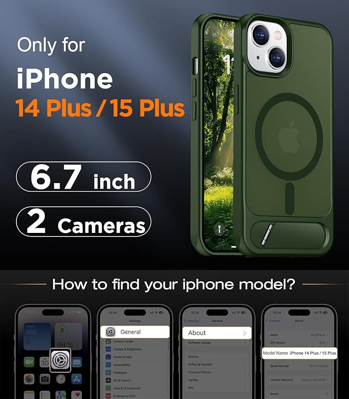 Magnetic Compatible with iPhone 15 Plus Case & iPhone 14 Plus Case, [Built-in Invisible Kickstand][Compatible with MagSafe][Military Grade Shockproof] Slim Translucent Matte Phone Case 6.7"