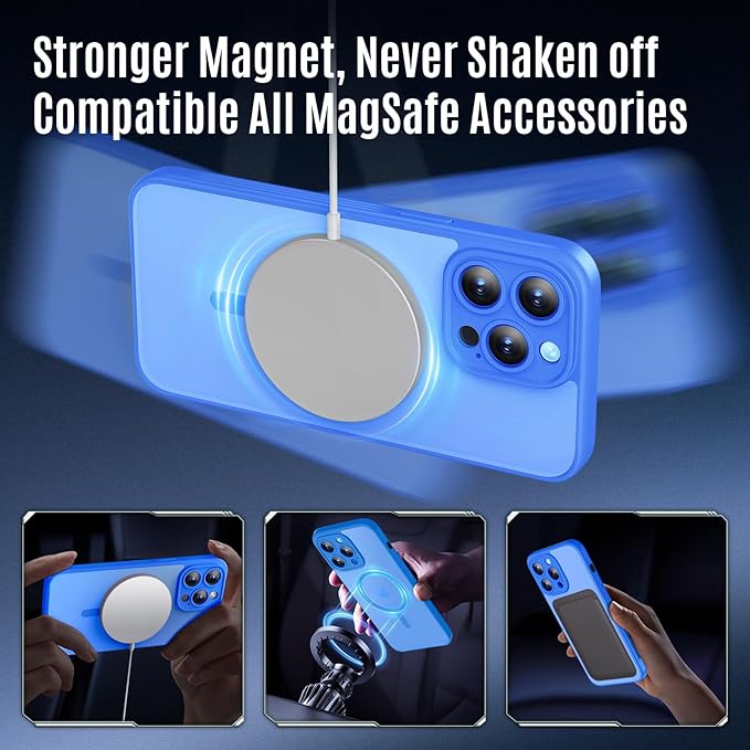 Symcele Designed for iPhone 12 Pro Case, Compatible with MagSafe, with Privacy Screen Protectors X2, [Camera Protection] [15FT Military Drop Protection] Shockproof Phone Case, 6.1", Blue