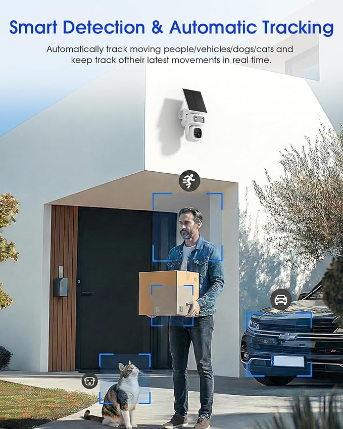 SANSCO 2 Pack 4G LTE Cellular Security Camera Wireless Outdoor, 360 Days Free Unlimited Data, Built-in SIM Card 64GB, 360° PTZ, No WiFi Solar Powered, 2K Color Night Vision, 2 Way Audio, AI Detection