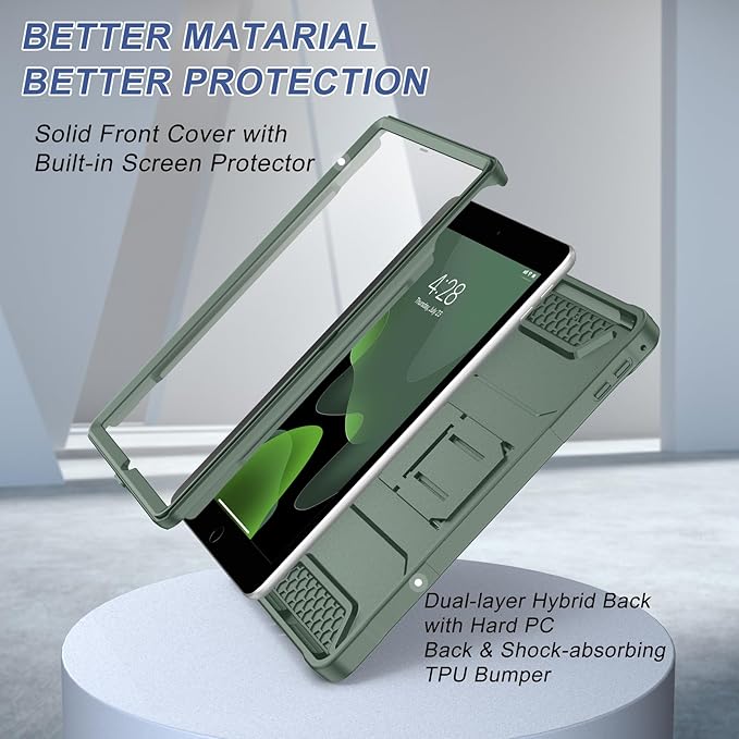 Soke Case for iPad 6th/5th Generation 9.7 Inch 2018/2017,with Built-in Screen Protector and Kickstand, Rugged Full-Body Heavy Duty Protective Cover for Apple iPad Air 2 /Pro 9.7 - Calke Green