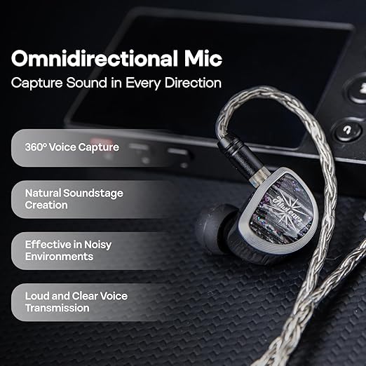 Linsoul Tripowin Zonie HiFi In-Ear Monitor Upgrade Cable, with Omni Mic, 16-Core Silver-Plated SPC Earphone Cable, Type-C/3.5mm Options, 1.25m SPC Tangle-Free Wire for Audiophiles(Typec,Recessed 2Pin)