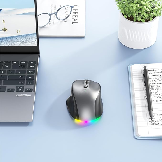 Doci Wireless Bluetooth Mouse, Tilt Wheel 4-Way Scrolling Mice, LED Rechargeable Ergonomic Mouse, 4 Adjustable DPI with 7 Buttons, Dual Mode USB+BT1+BT2, Mouse for Laptop/PC/Computer/iPad/Mac/Windows
