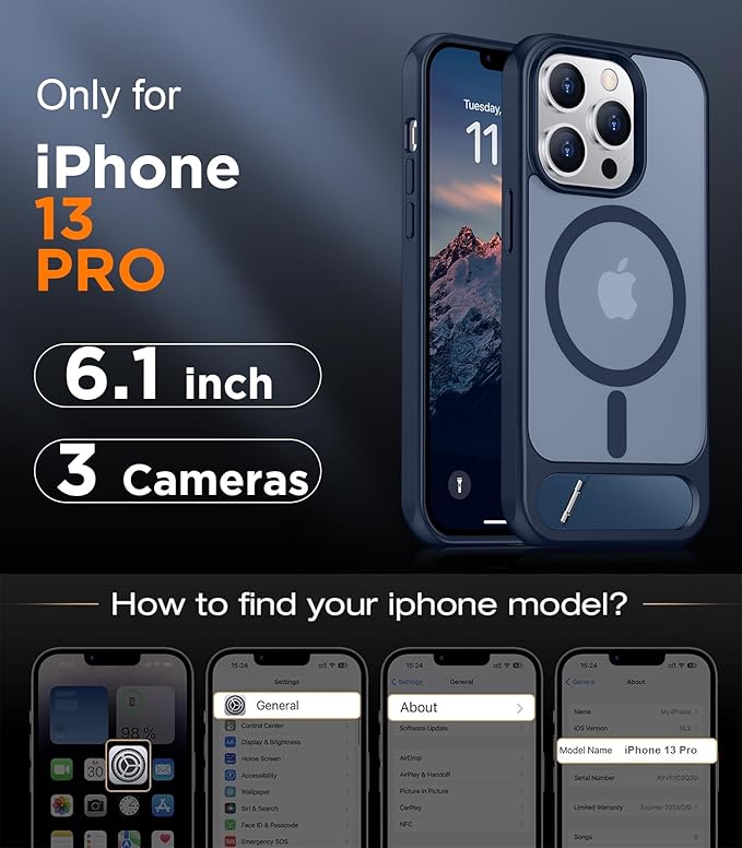 Magnetic Compatible with iPhone 13 Pro Case, [Built-in Invisible Kickstand][Compatible with MagSafe] [Military Grade Shockproof] Slim Translucent Matte Phone Case for iPhone 13 Pro 6.1"