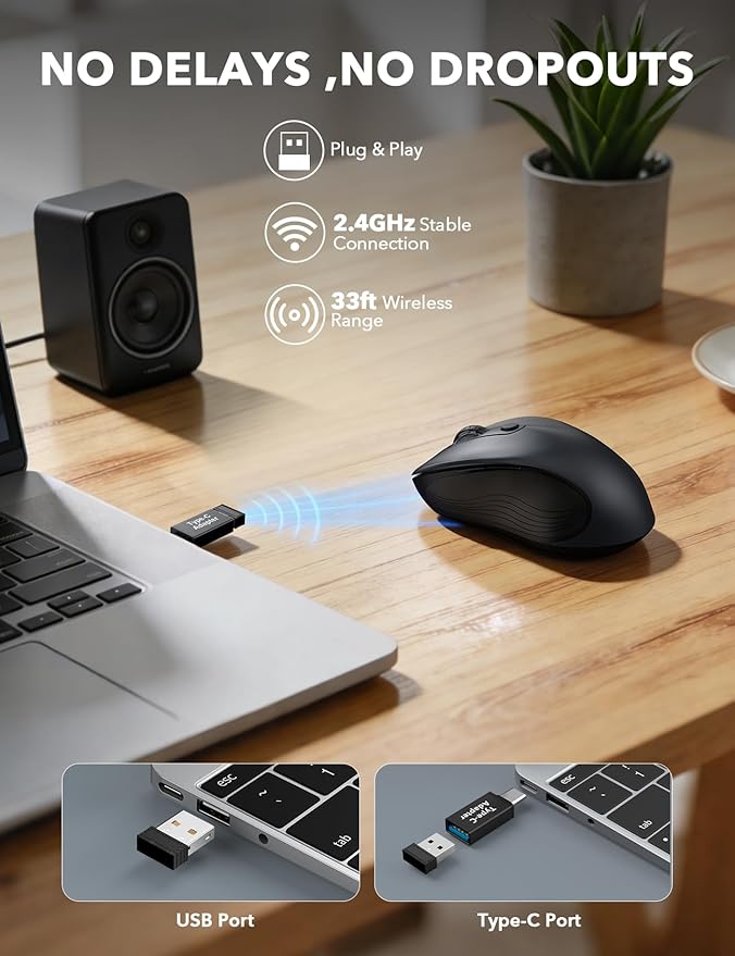 Trueque Wireless Mouse for Laptop, 2.4GHz Ergonomic Computer Mouse with Back & Forward Buttons, 3 Adjustable DPI Levels, 6 Buttons, Optical USB Cordless Mice for Windows PC (Space Gray, 10 Pack)