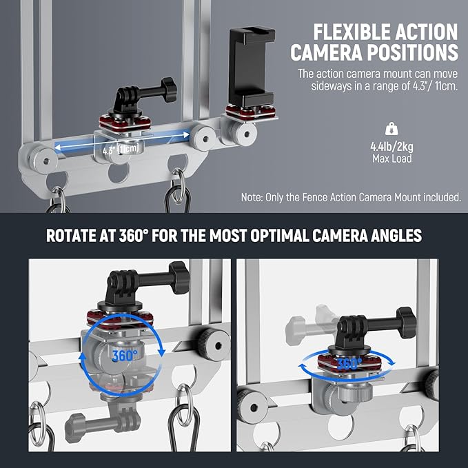 NEEWER Phone Fence Mount with Phone Holder for Game Changer Mounting, Shock Absorbing Baseball Tennis Court Chain Link Compatible with Mevo Start GoPro Insta360 DJI Action Camera iPhone, PA020 Silver