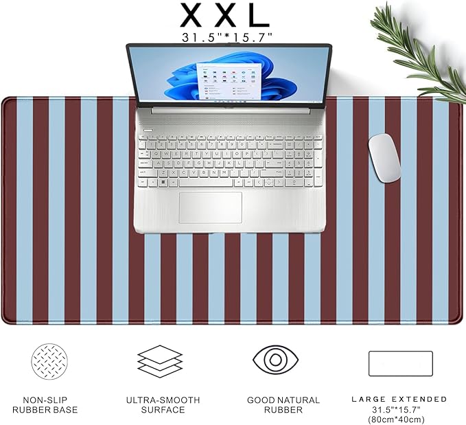 Maroon Striped Desk Mat Cute Pastel XXL Large Gaming Mouse Pad Desk Pad Kawaii Cozy Aesthetic Keyboard Laptop Computer Mat Home Office Decor for Women