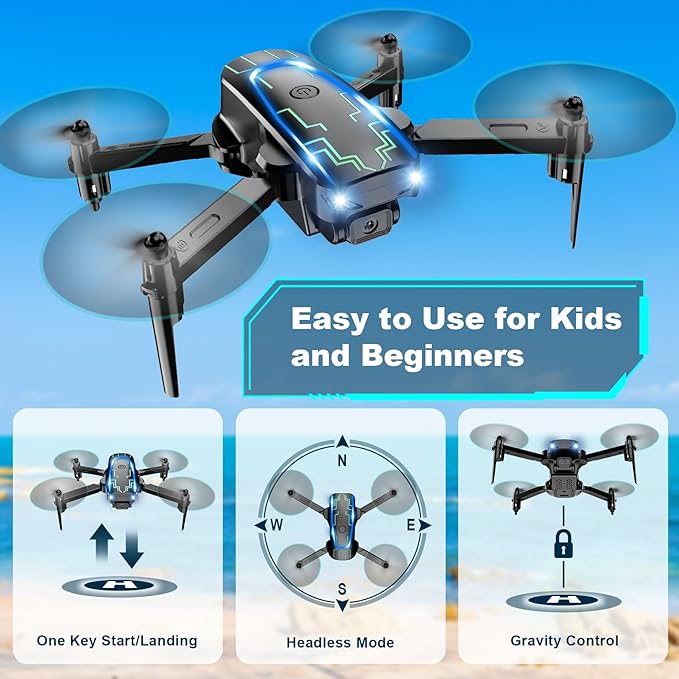 Mini Drone with Camera for Adults Kids - 1080P HD FPV Camera Drones with 90° Adjustable Lens, Gestures Selfie, One Key Start, 360° Flips, Toys Gifts RC Quadcopter for Boys Girls with 2 Batteries