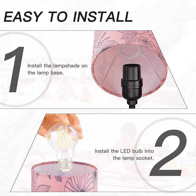 CINSARY Touch Control Bedside Lamp with 2 USB Ports, 3-Way Dimmable Table lamp for Bedroom, Nightstand Lamp with Round Pink Flower Fabric Shade for Living Room Home Office (E26 LED Bulb Included)