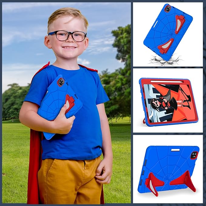 AKABEILA Compatible with Apple iPad Pro 11 inch(2018)/Apple Air 4 10.9(2020)/Air 5 10.9(2022)/Air 6 M2 (2024)/Air 7 M3 (2025) Tablet Case，Cover for Kids Boys Babies with Kickstand Blue Red
