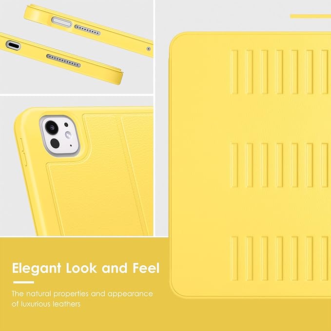 VIKESI Case for iPad Pro 11 inch (M5/M4) 2025/2024,Multiple Angles Stand Cover,Soft Back,Pencil Holder,and Auto Sleep/Wake,Yellow