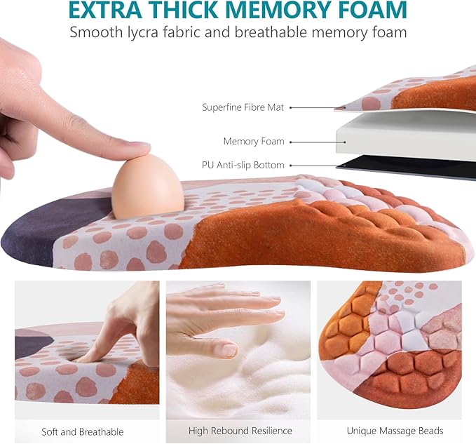Mouse Pad Wrist Support, Ergonomic Mouse Pad with Wrist Rest, Comfortable Computer Mouse Pad for Laptop, Pain Relief Mousepad with Non-Slip PU Base Boho