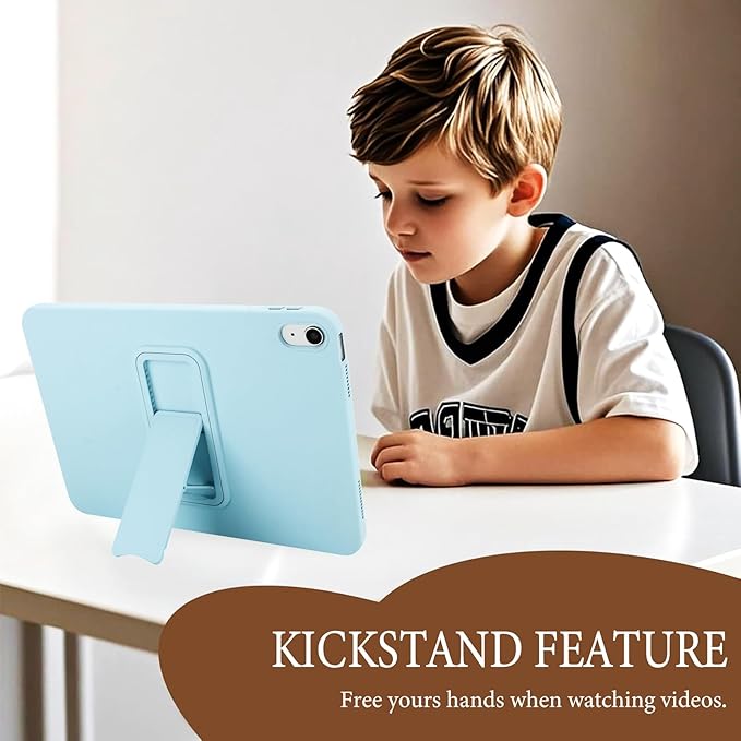 Shockproof Case for iPad 10th/11th Gen, TPU & Hard PC Back Cover with Kickstand Feature Screen & Camera Defense Cleaning Cloth + Stylus Included for iPad 11th 10th Gen, Lightblue