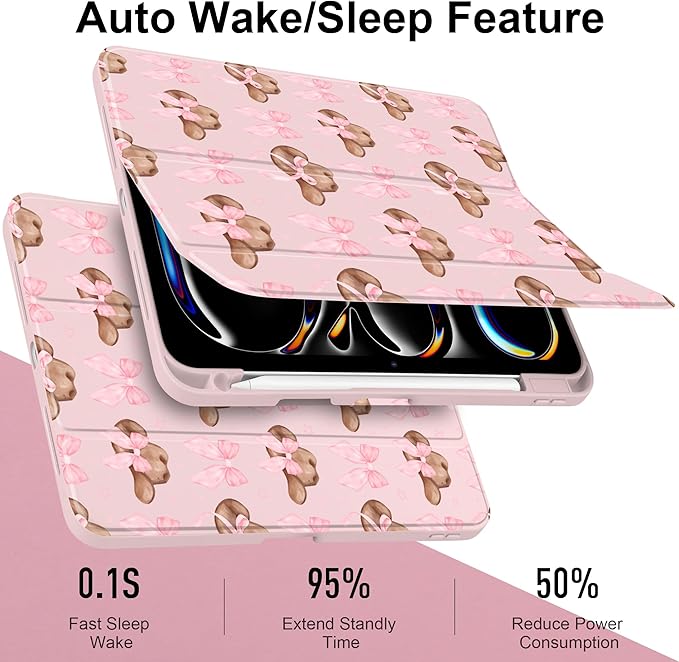 Case for iPad Pro 11 inch (M5) 2025 (M4) 2024 Release with Pencil Holder - Aesthetic Cute Preppy Design Trifold Cover with Soft TPU Bumper Clear Back Auto Sleep/Wake for Girls Women, Hat