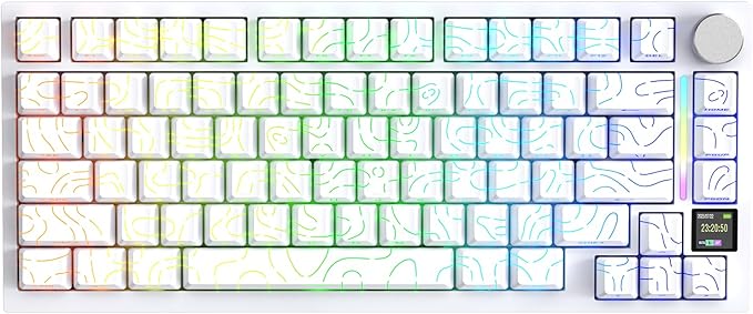 ATTACK SHARK X820 Ultra 75% Wireless Gaming Mechanical Keyboard Hot-Swappable Gasket Mount RGB Backlit BT/2.4G/Wired Custom Keyboard with Smart TFT Display&Knob QMK Driver-White Contour&Shark Switch