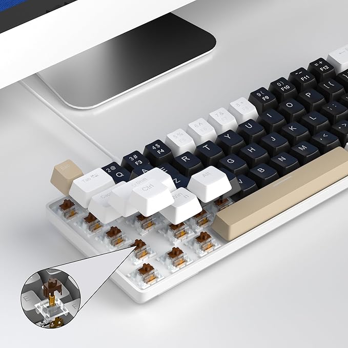 MageGee Portable 60% Mechanical Gaming Keyboard, MK-Box LED Backlit Compact 68 Keys Mini Wired Office Keyboard with Brown Switch for Windows Laptop PC Mac - Black/Coffee Color