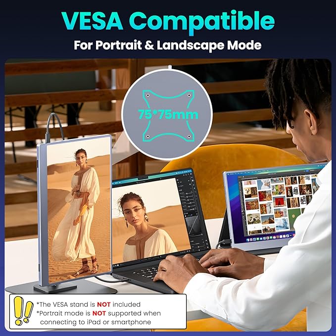 Upperizon Portable Monitor 15.6 inch FHD 85% sRGB 60Hz HDR HDMI USB-C Travel Monitor for Laptop MacBook PC Surface PS5 Xbox, External Display with Cover & Speakers, VESA Compatible