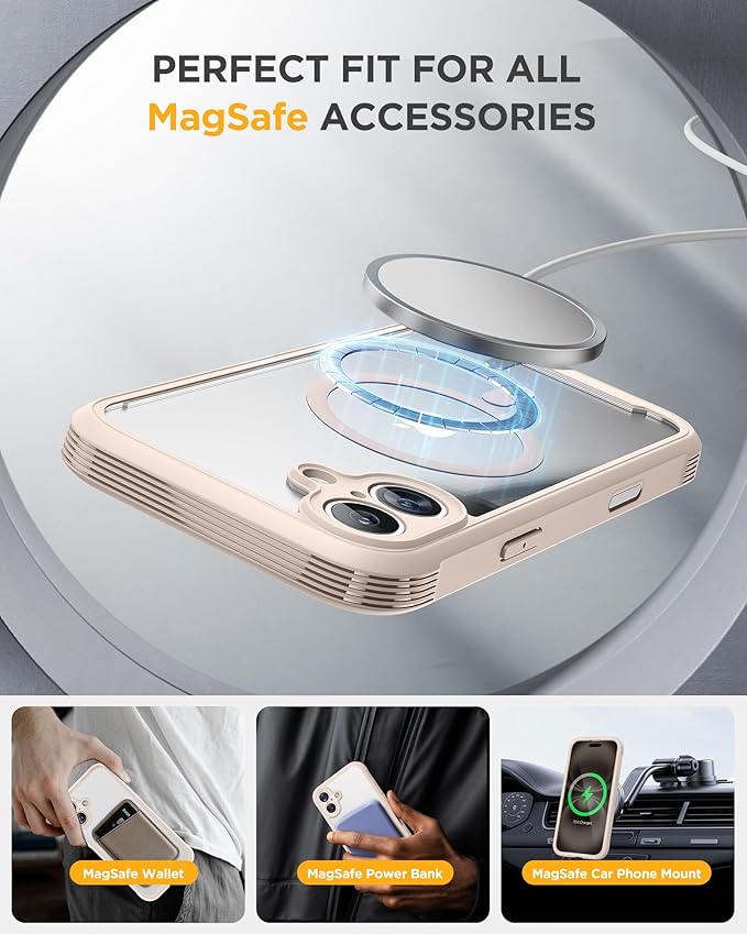 Miracase Magnetic for iPhone 16 Plus Case Full-Body Phone with Built-in Glass Screen Protector, [Compatible with MagSafe] Military Drop Proof 16 Plus Cover Bumper, Desert