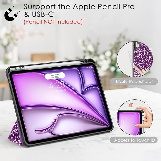 Soke Case for New iPad Air 11 Inch (M4/M3/M2, 2026-2024), iPad Air 5th/4th Generation 10.9 Inch (2020-2022) with Pencil Holder, Soft TPU Back Cover & Auto Sleep/Wake, Book Purple