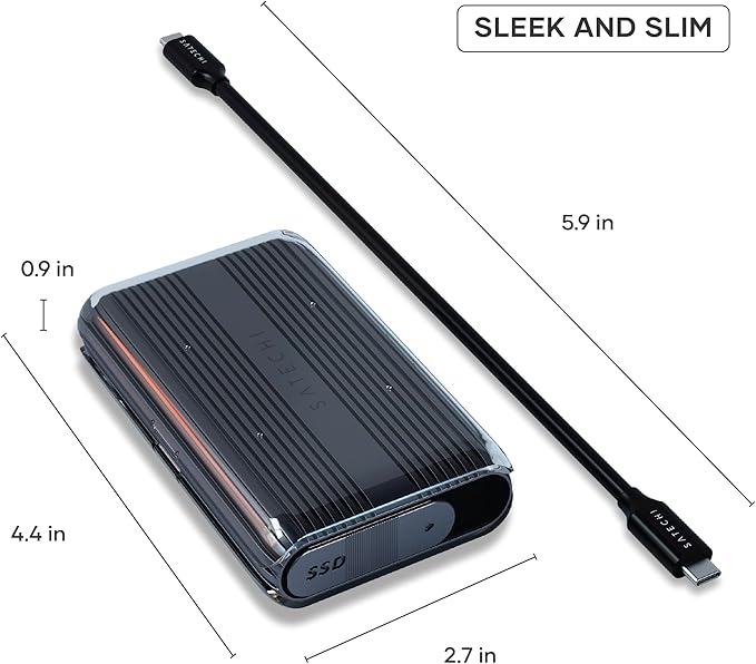 Satechi M.2 Enclosure, USB4 NVMe SSD Pro Enclosure, 40Gbps, up to 16TB, Aluminum Enclosure with Silicone Pin, Polycarbonate Casing, USAP SSD Trim for Sizes 2280/2260/2242/2230mm (SSD Not Included)