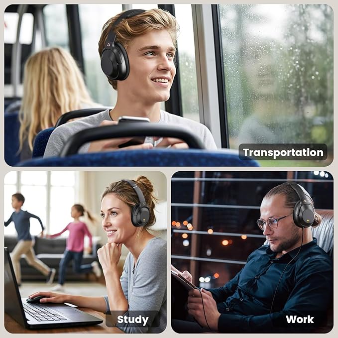 Riibox by 1Mii Y7Pro Hybrid Active Noise Cancelling Headphones, LDAC Hi-Res Audio, 100H Playtime, Bluetooth 6.0, Customize EQ via App, Comfort Fit Wireless Over-Ear Headphones for Home Office Travel