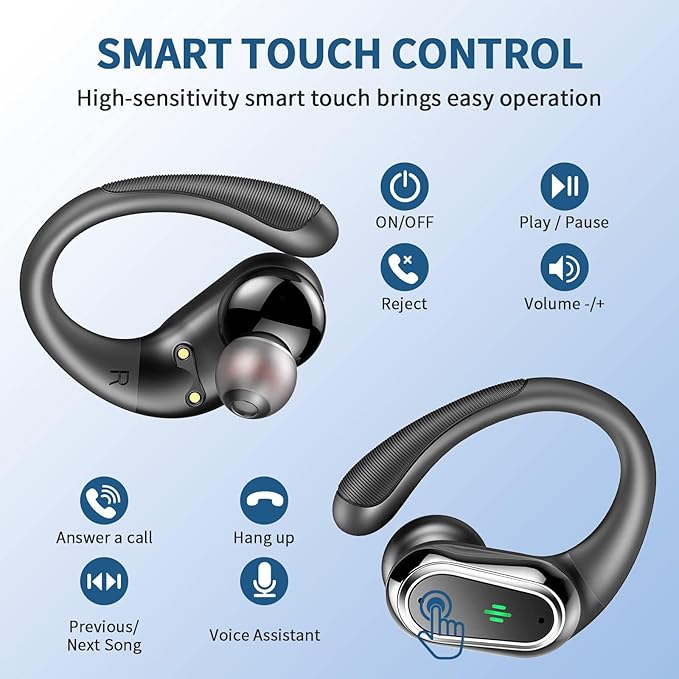 Wireless Earbuds, 2026 Bluetooth 5.4 Headphones Sport, 60Hrs HiFi Stereo Deep Bass Over-Ear buds with ENC Noise Cancelling Mic, IP7 Waterproof & LED Display Earphones with Earhooks for Workout/Running