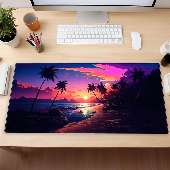 Sunset Beach Gaming Mouse Pad for Desk, Fantasy Ocean Art Desk mat Extended Large Desk Pad ，XXL Mouse pad for Home or Office Computer Laptop 31.5 X 15.7 inch
