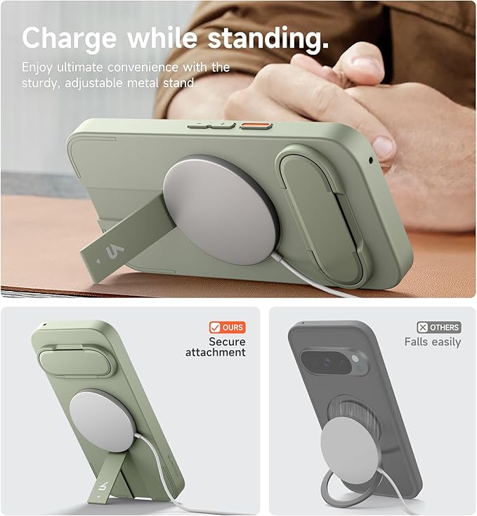 SURITCH for Google Pixel 9 Pro XL Phone Case, Compatible with MagSafe, Protective Cover with Camera Cover & Adjustable Metal Kickstand for Pixel 9 Pro XL -Sage Green