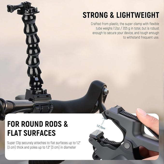 NEEWER Flexible Clamp Mount Compatible with GoPro DJI Action Cameras, Jaw Flex Super Clamp Holder, Desk Pole Clip Mount with Tube & Adapter Accessories for Photography & Video Recording, GP-80
