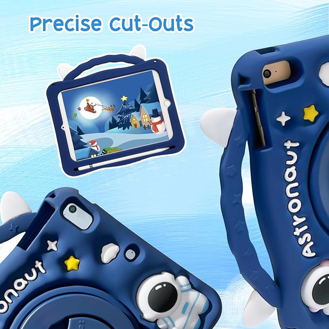 Kids Case for Apple iPad A16 11" 11th 10th Gen 10.9" 2025 2022, Cute Design EVA Kickstand Shockproof Kids Friendly Bumper Case with Shoulder Strap Cover for iPad 11th 10th Gen, Blue Spaceman